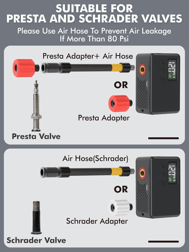 GPUTEK Mini Bike Tire Air Pump: Fast Inflate Portable Small Bicycle Electric Pump for Presta and Schrader Valves, 120 Psi High Pressure Pump with Digital Gauge for Road Bike, Mountain Bike, E-Bike - Image 5